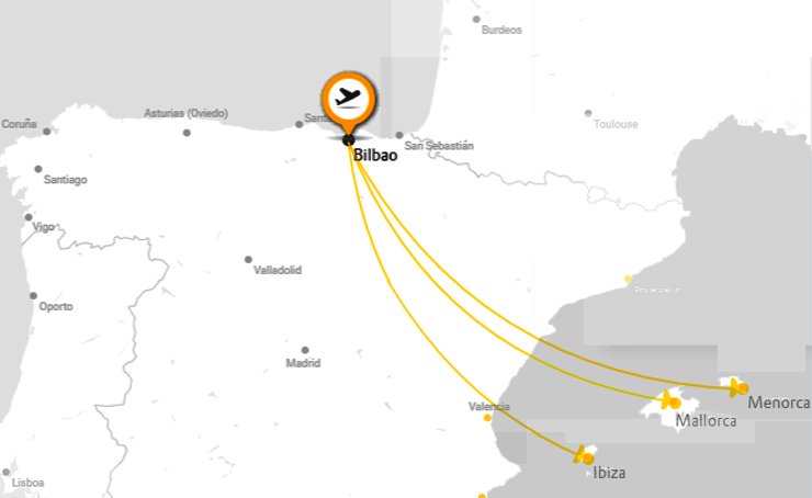 Vueling: enlaces desde Bilbao a Mallorca, Menorca e Ibiza